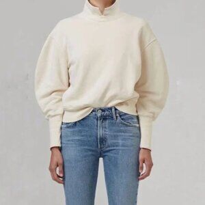 Citizens Of Humanity | Melina Cotton Mockneck Collared Sweatshirt Beige Cream XS